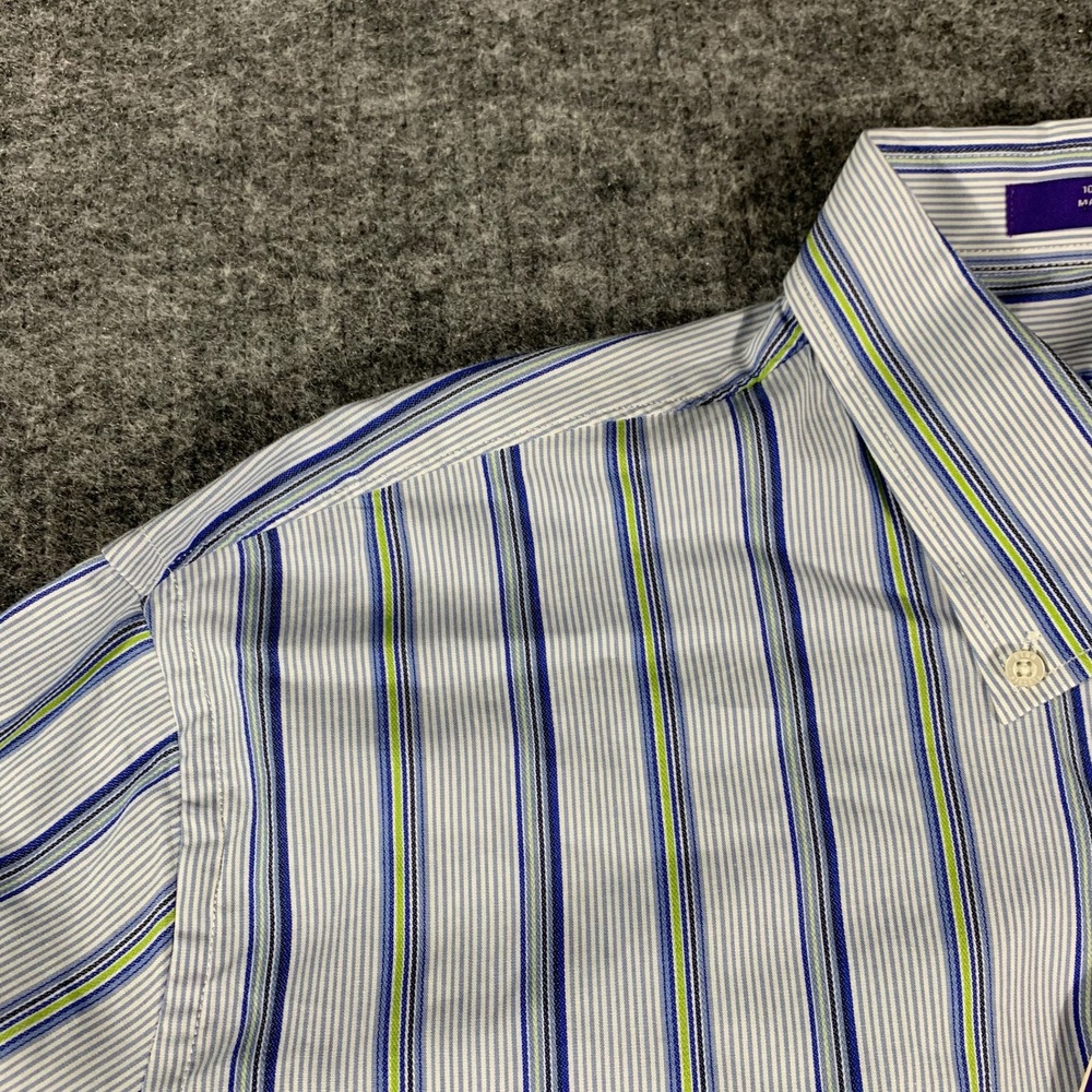 Alan Flusser Shirt Mens XL Blue Striped Cotton Button Down Long Sleeve Luxury - Picture 6 of 12